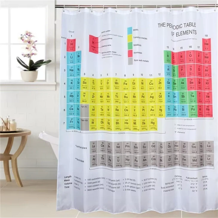New-fashioned Periodic Table Of Elements Shower Curtain Water Repellent 3D Polyester Bath Curtain